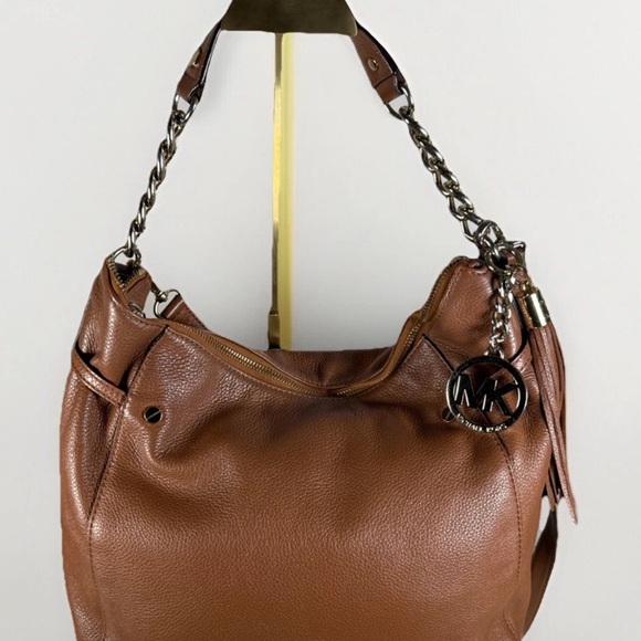 Michael Kors Leather 2way shoulder Crossbody Tote Brown Gold hobo  shoulder bag - Picture 2 of 14
